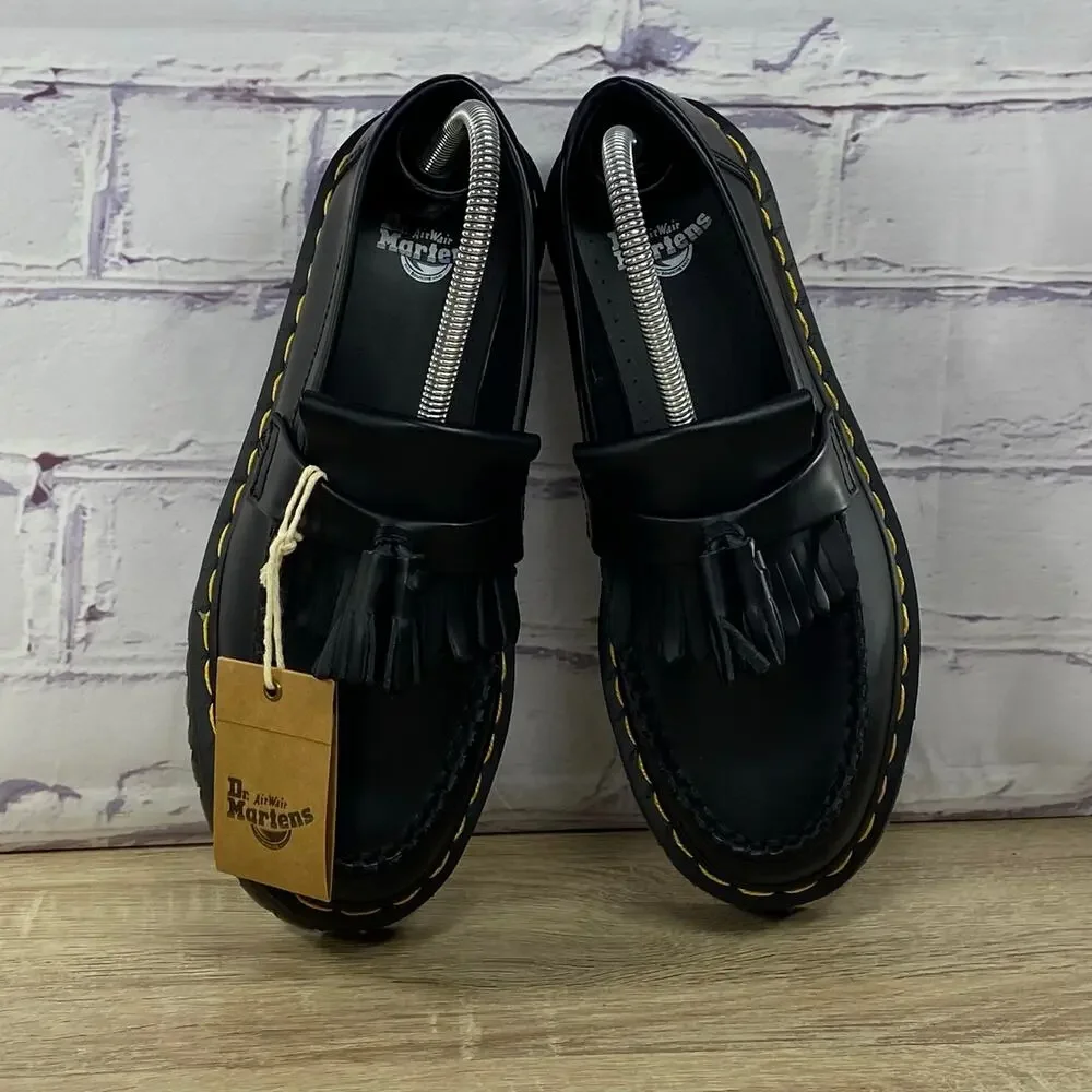 Dr. Martens Adrian Quad Black Leather Tassel Platform Loafers Men's 6 Women's 7 - Picture 7 of 8